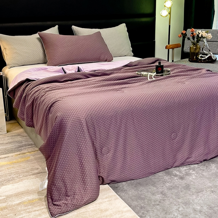 91家纺网 家纺一手货源 找家纺 慕晨 2023新款A类华夫格凉感丝夏被空调被夏凉被 华夫格浅紫