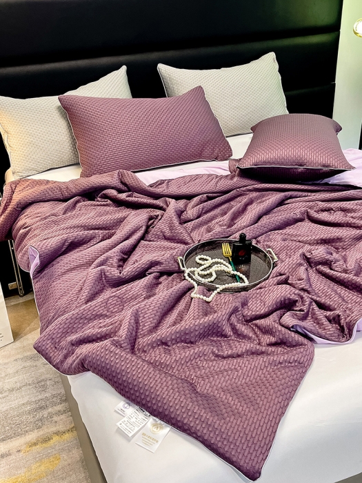 91家纺网 家纺一手货源 找家纺 慕晨 2023新款A类华夫格凉感丝夏被空调被夏凉被 华夫格浅紫