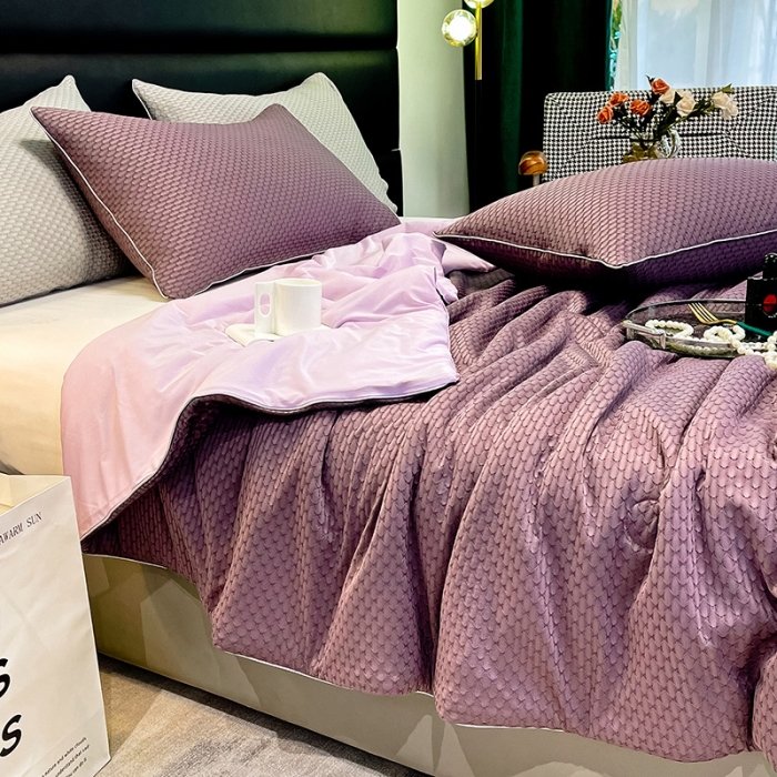 91家纺网 家纺一手货源 找家纺 慕晨 2023新款A类华夫格凉感丝夏被空调被夏凉被 华夫格浅紫