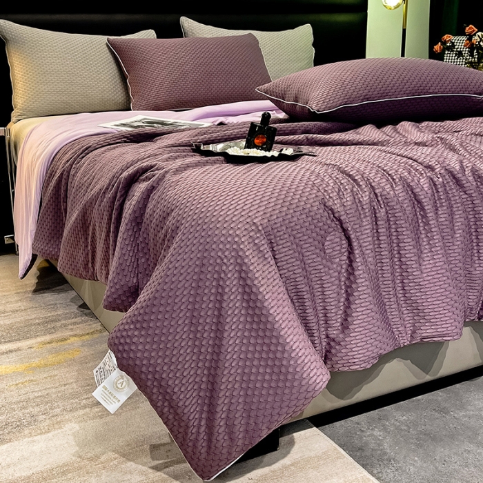 91家纺网 家纺一手货源 找家纺 慕晨 2023新款A类华夫格凉感丝夏被空调被夏凉被 华夫格浅紫