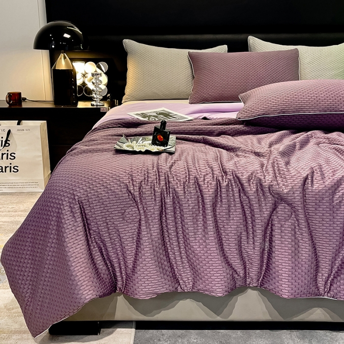 91家纺网 家纺一手货源 找家纺 慕晨 2023新款A类华夫格凉感丝夏被空调被夏凉被 华夫格浅紫