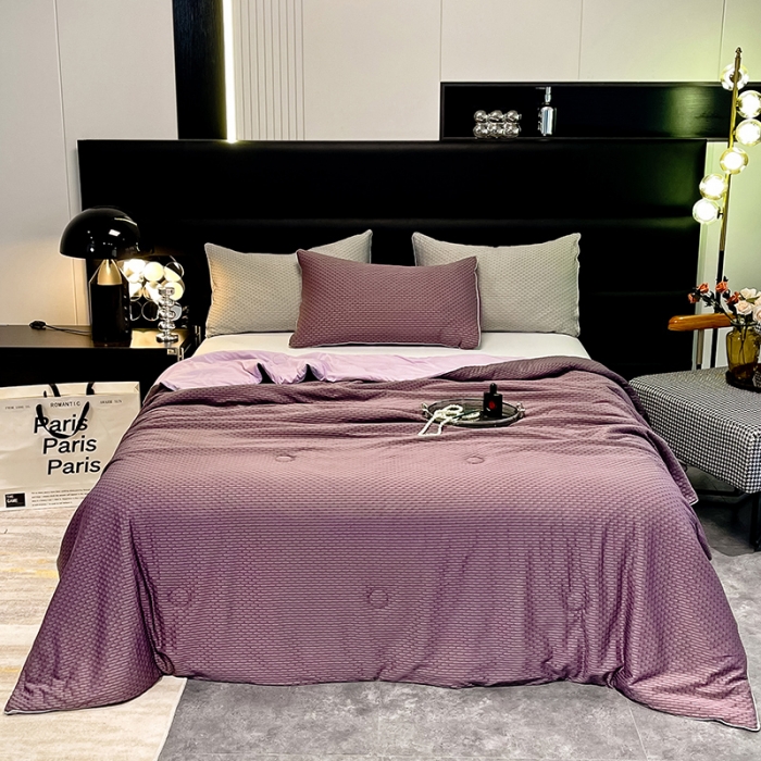 91家纺网 家纺一手货源 找家纺 慕晨 2023新款A类华夫格凉感丝夏被空调被夏凉被 华夫格浅紫