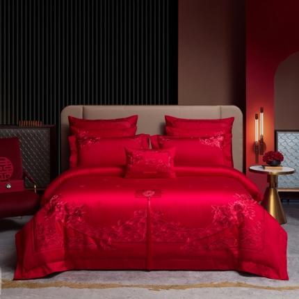 91家纺网 家纺一手货源 找家纺 美娘阁2023新款长绒棉刺绣提花婚庆多件套 幸福家园  提花