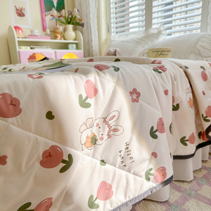 91家纺网 家纺一手货源 找家纺 琪格格 2023新款A类针织棉夏被 郁金香兔