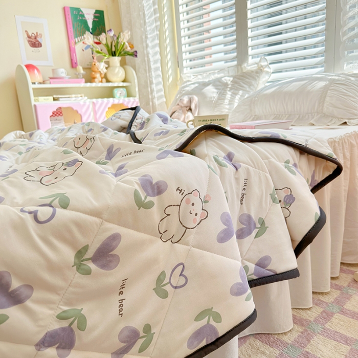 91家纺网 家纺一手货源 找家纺 琪格格 2023新款A类针织棉夏被 紫心小熊