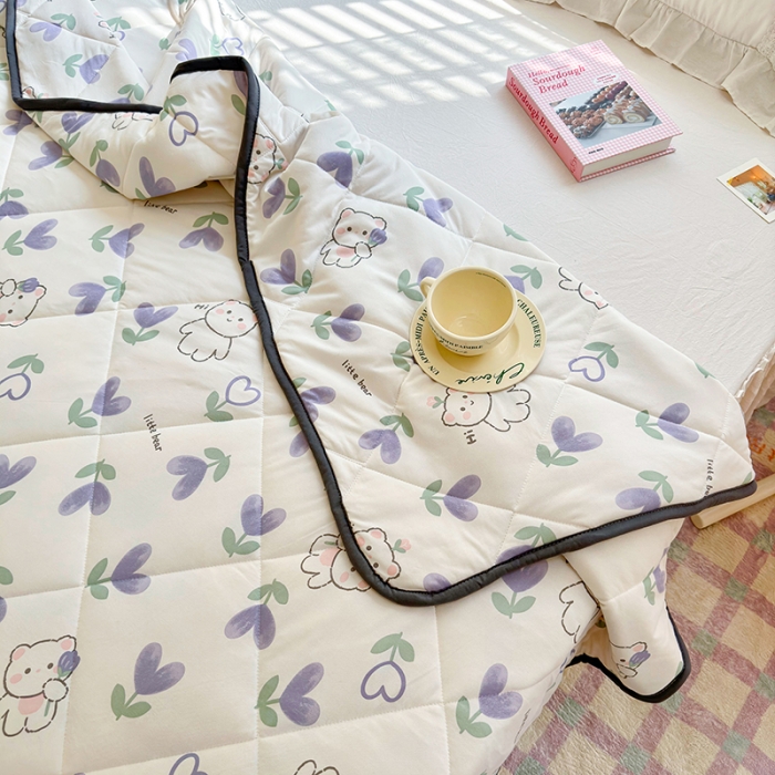 91家纺网 家纺一手货源 找家纺 琪格格 2023新款A类针织棉夏被 紫心小熊