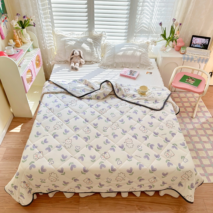 91家纺网 家纺一手货源 找家纺 琪格格 2023新款A类针织棉夏被 紫心小熊