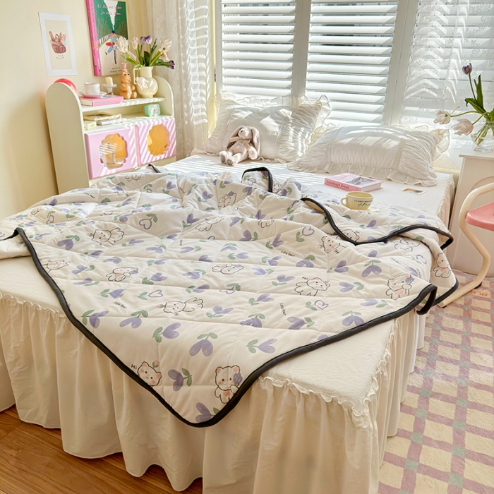 91家纺网 家纺一手货源 找家纺 琪格格 2023新款A类针织棉夏被 紫心小熊