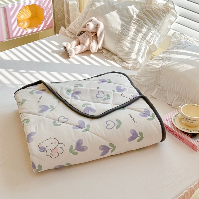 91家纺网 家纺一手货源 找家纺 琪格格 2023新款A类针织棉夏被 紫心小熊