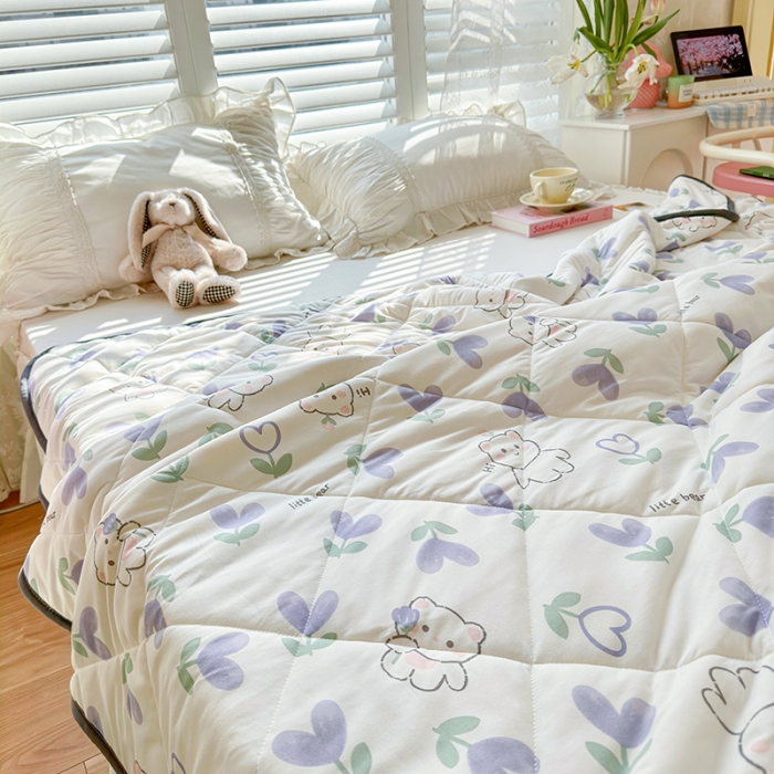 91家纺网 家纺一手货源 找家纺 琪格格 2023新款A类针织棉夏被 紫心小熊