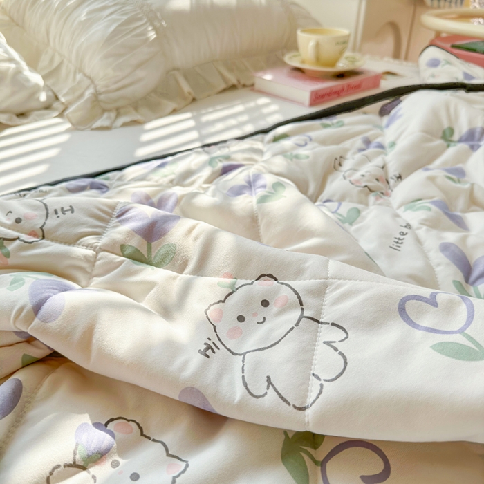 91家纺网 家纺一手货源 找家纺 琪格格 2023新款A类针织棉夏被 紫心小熊