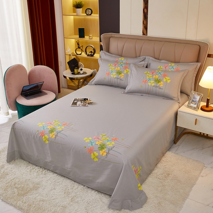 91家纺网 家纺一手货源 找家纺 雲归梦2023新款13372全棉活性大版印花简约居家四件套 风动玲心粉