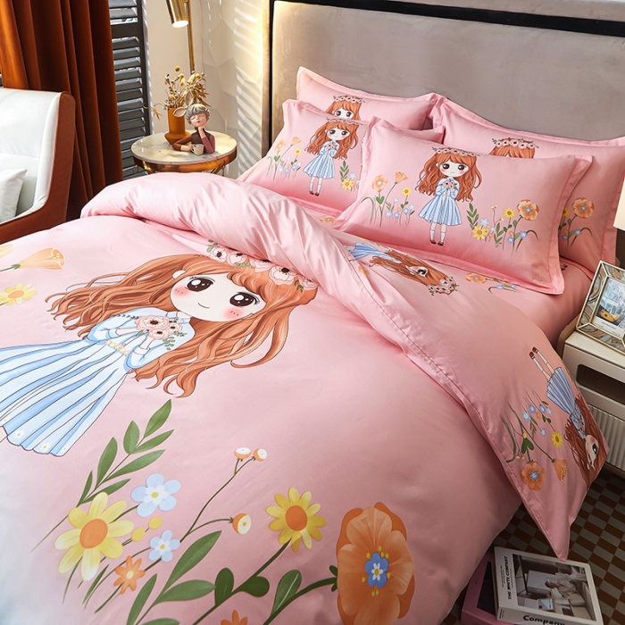 91家纺网 家纺一手货源 找家纺 雲归梦2023新款13372全棉活性大版印花简约居家四件套 甜美女孩