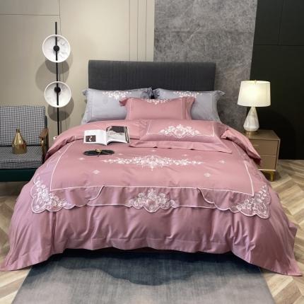 91家纺网 家纺一手货源 找家纺 2025新款双股长绒棉居家款提花系列四件套 依恋（豆沙）