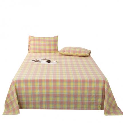 91家纺网 家纺一手货源 找家纺 九沐良品 新款A类色织水洗棉床单 弗暖粉黄