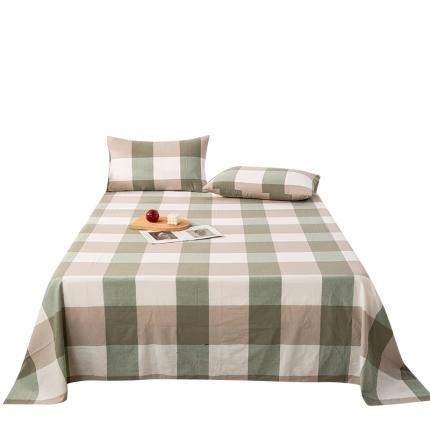 91家纺网 家纺一手货源 找家纺 九沐良品 新款A类色织水洗棉床单 绿大格