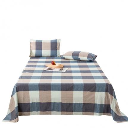 91家纺网 家纺一手货源 找家纺 九沐良品 新款A类色织水洗棉床单 米棕丈青格