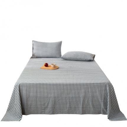 91家纺网 家纺一手货源 找家纺 九沐良品 新款A类色织水洗棉床单 浅蓝小格