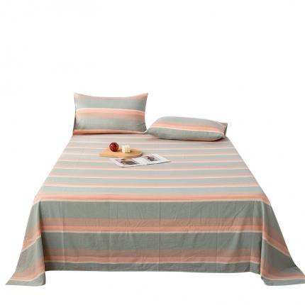 91家纺网 家纺一手货源 找家纺 九沐良品 新款A类色织水洗棉床单 嫩绿卡其条