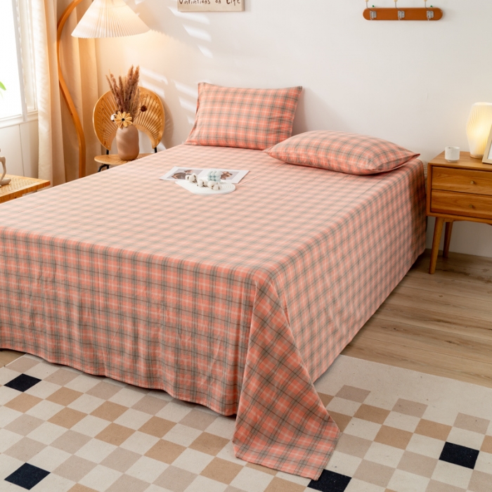 91家纺网 家纺一手货源 找家纺 九沐良品 新款A类色织水洗棉床单 芳华粉