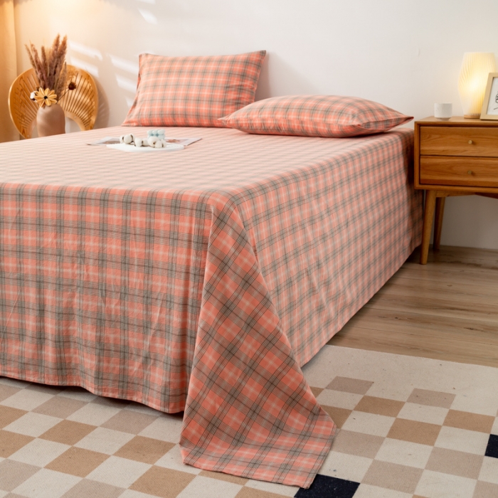 91家纺网 家纺一手货源 找家纺 九沐良品 新款A类色织水洗棉床单 芳华粉