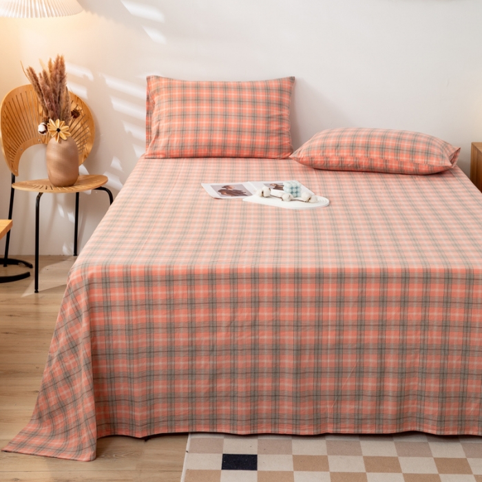 91家纺网 家纺一手货源 找家纺 九沐良品 新款A类色织水洗棉床单 芳华粉