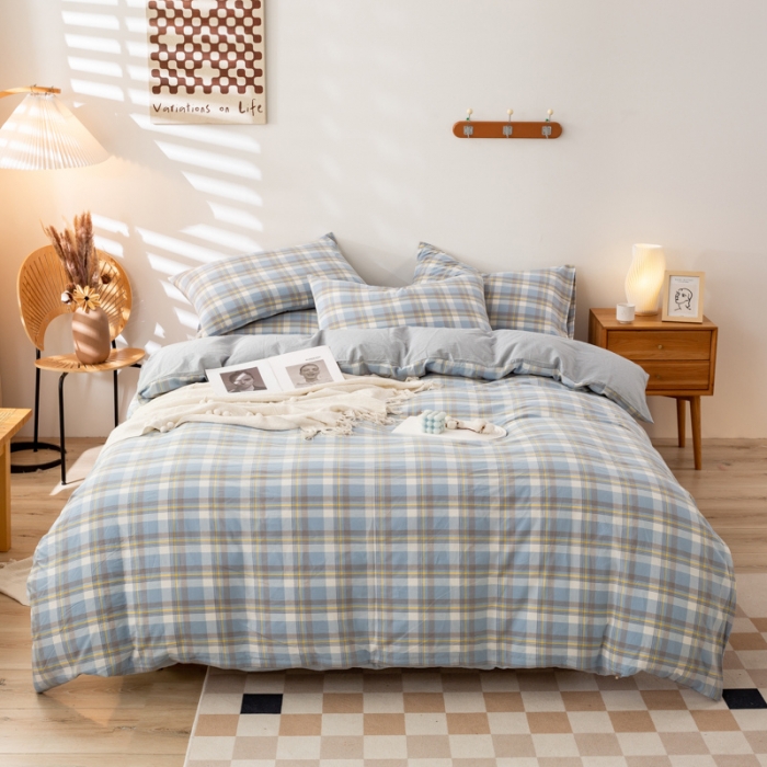 91家纺网 家纺一手货源 找家纺 九沐良品 新款A类色织水洗棉四件套单被套 莫妮卡