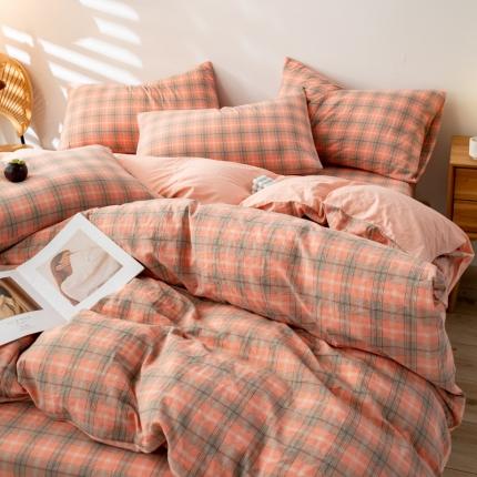 九沐良品 新款A类色织水洗棉床单 芳华粉