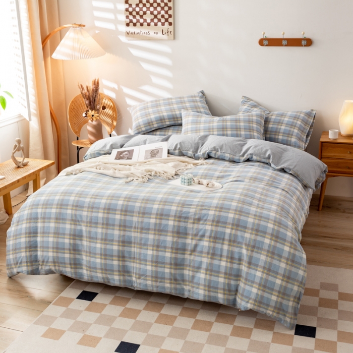 91家纺网 家纺一手货源 找家纺 九沐良品 新款A类色织水洗棉四件套单被套 莫妮卡