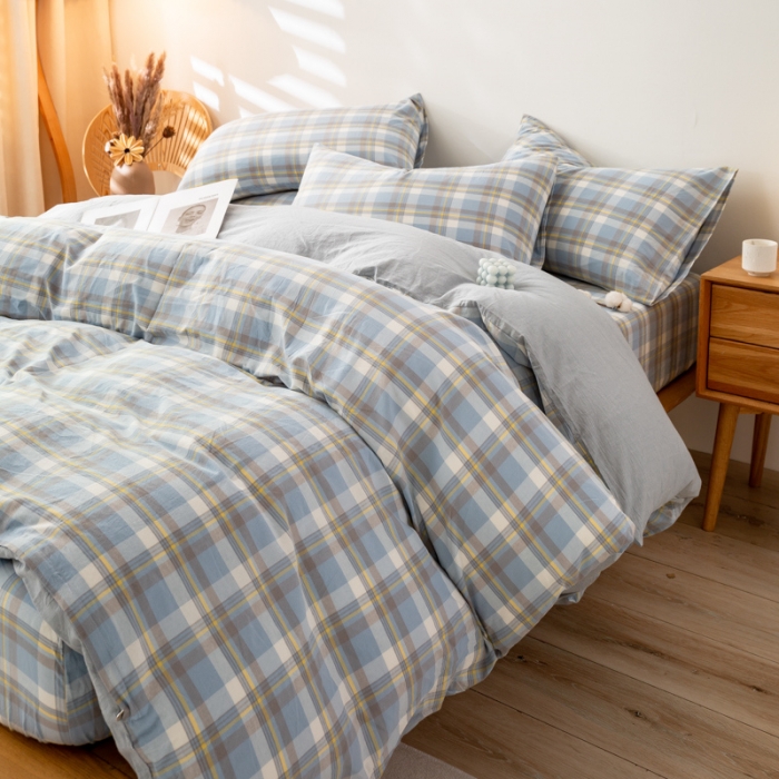 91家纺网 家纺一手货源 找家纺 九沐良品 新款A类色织水洗棉四件套单被套 莫妮卡