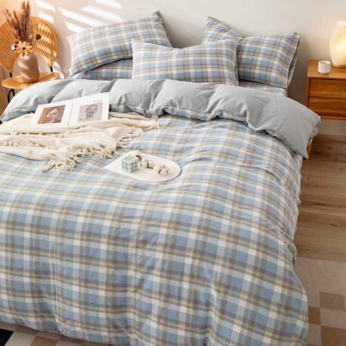 91家纺网 家纺一手货源 找家纺 九沐良品 新款A类色织水洗棉四件套单被套 莫妮卡