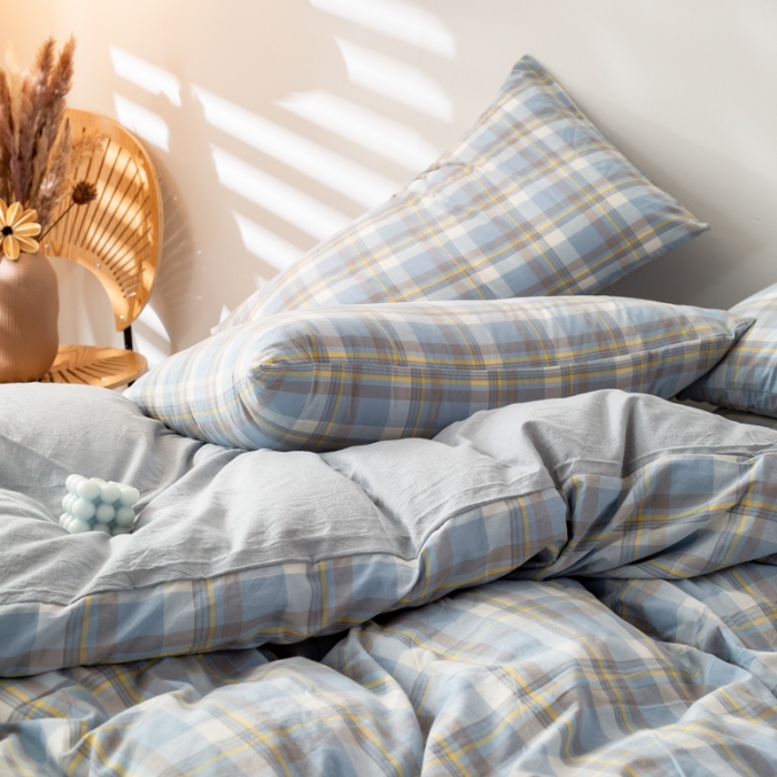 91家纺网 家纺一手货源 找家纺 九沐良品 新款A类色织水洗棉四件套单被套 莫妮卡