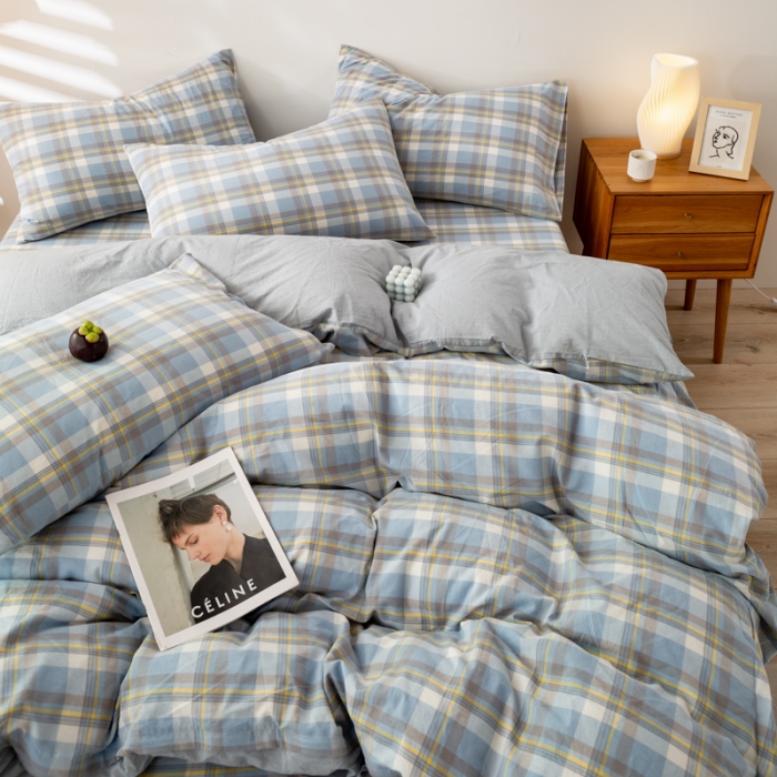 91家纺网 家纺一手货源 找家纺 九沐良品 新款A类色织水洗棉四件套单被套 莫妮卡