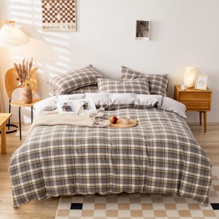 九沐良品 新款A类色织水洗棉四件套单被套 莫妮卡灰