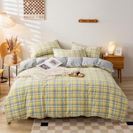 九沐良品 新款A类色织水洗棉四件套单被套 星空黄