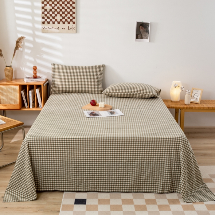 91家纺网 家纺一手货源 找家纺 九沐良品 新款A类色织水洗棉床单 绿小格