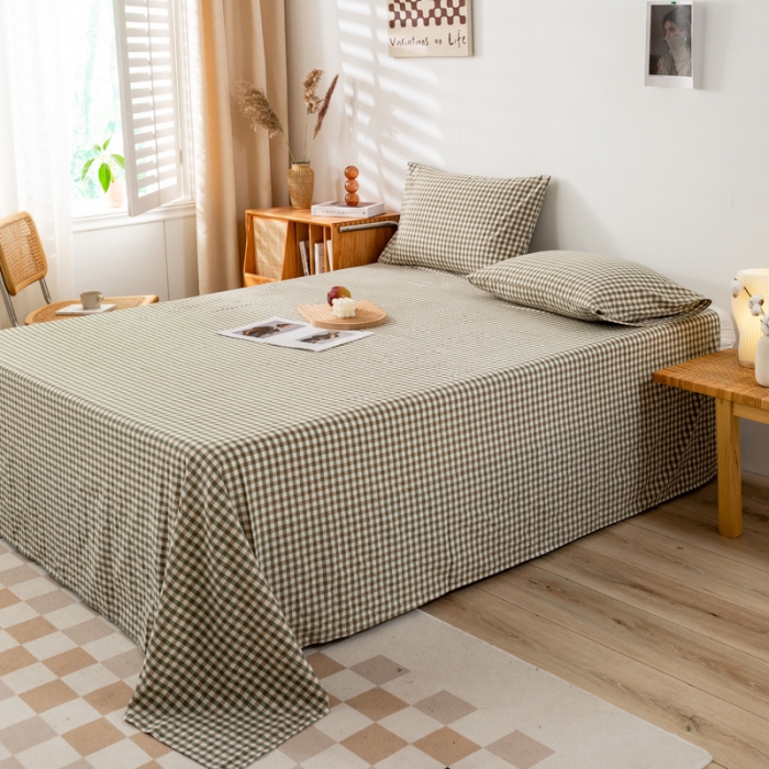 91家纺网 家纺一手货源 找家纺 九沐良品 新款A类色织水洗棉床单 绿小格