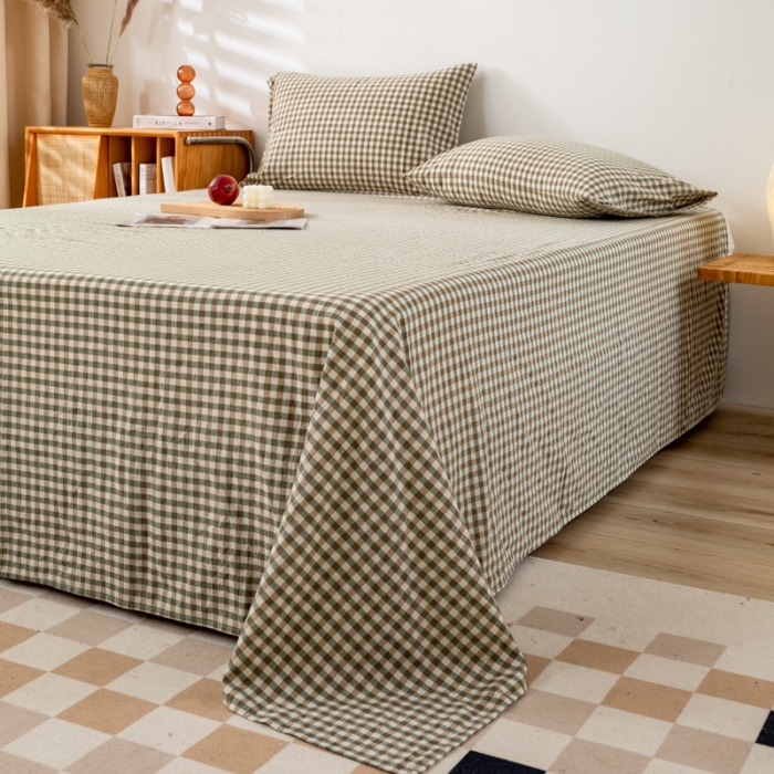 91家纺网 家纺一手货源 找家纺 九沐良品 新款A类色织水洗棉床单 绿小格