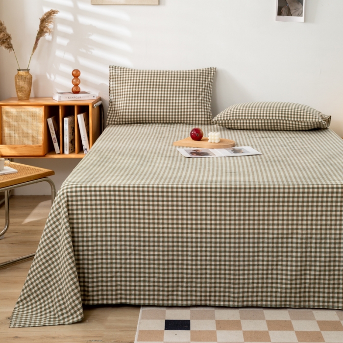 91家纺网 家纺一手货源 找家纺 九沐良品 新款A类色织水洗棉床单 绿小格