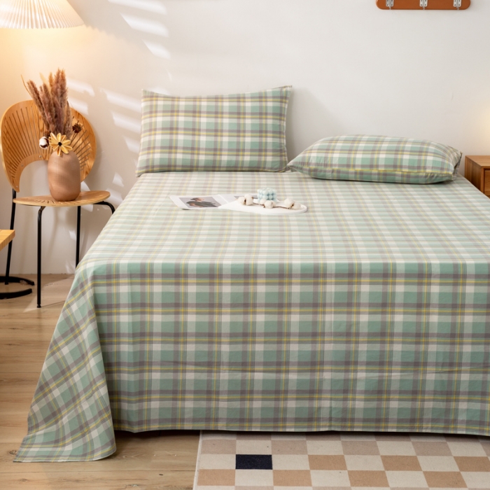 91家纺网 家纺一手货源 找家纺 九沐良品 新款A类色织水洗棉床单 莫妮卡绿