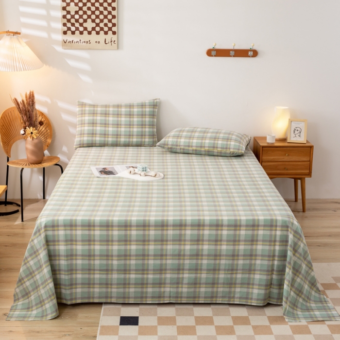 91家纺网 家纺一手货源 找家纺 九沐良品 新款A类色织水洗棉床单 莫妮卡绿