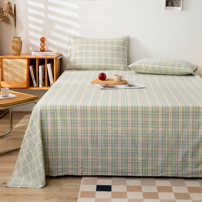 91家纺网 家纺一手货源 找家纺 九沐良品 新款A类色织水洗棉床单 森与绿