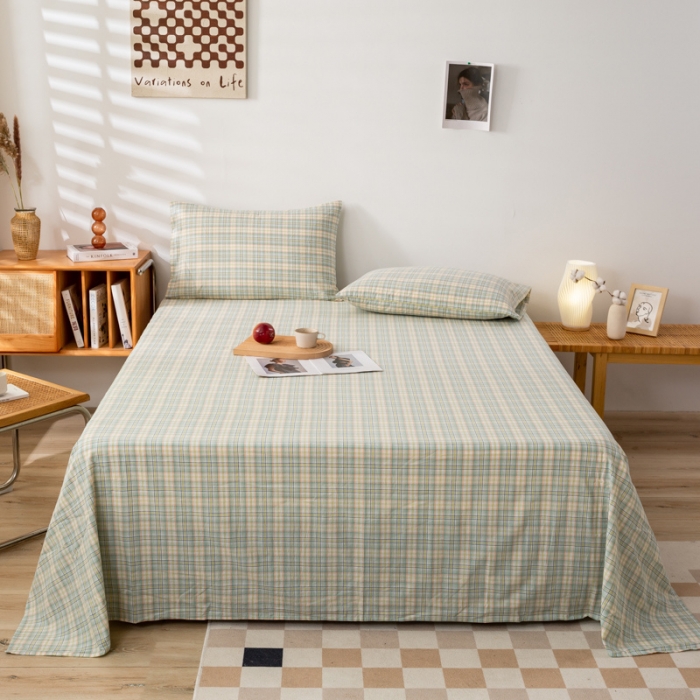 91家纺网 家纺一手货源 找家纺 九沐良品 新款A类色织水洗棉床单 森与绿