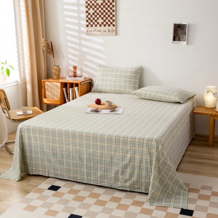 91家纺网 家纺一手货源 找家纺 九沐良品 新款A类色织水洗棉床单 森与绿