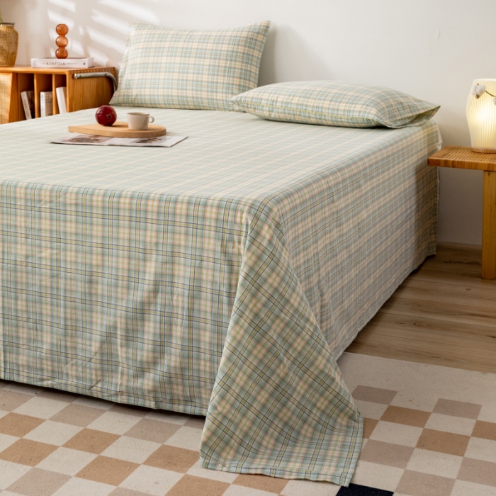 91家纺网 家纺一手货源 找家纺 九沐良品 新款A类色织水洗棉床单 森与绿