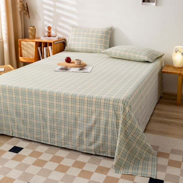 91家纺网 家纺一手货源 找家纺 九沐良品 新款A类色织水洗棉床单 森与绿