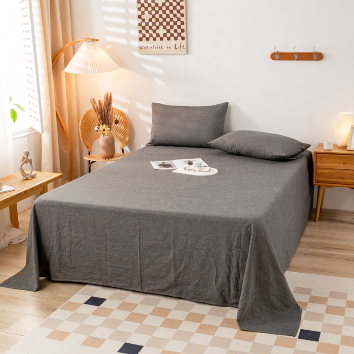 91家纺网 家纺一手货源 找家纺 九沐良品 新款A类色织水洗棉床单 深灰+浅灰