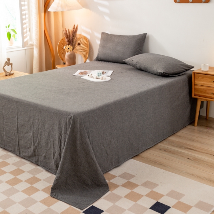 91家纺网 家纺一手货源 找家纺 九沐良品 新款A类色织水洗棉床单 深灰+浅灰