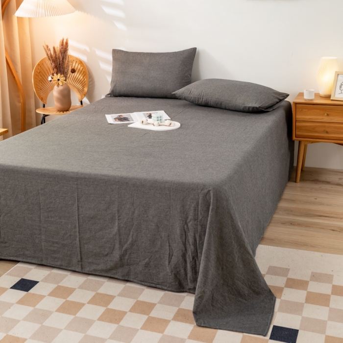 91家纺网 家纺一手货源 找家纺 九沐良品 新款A类色织水洗棉床单 深灰+浅灰