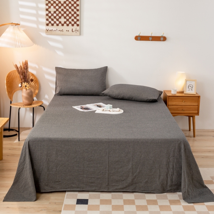 91家纺网 家纺一手货源 找家纺 九沐良品 新款A类色织水洗棉床单 深灰+浅灰